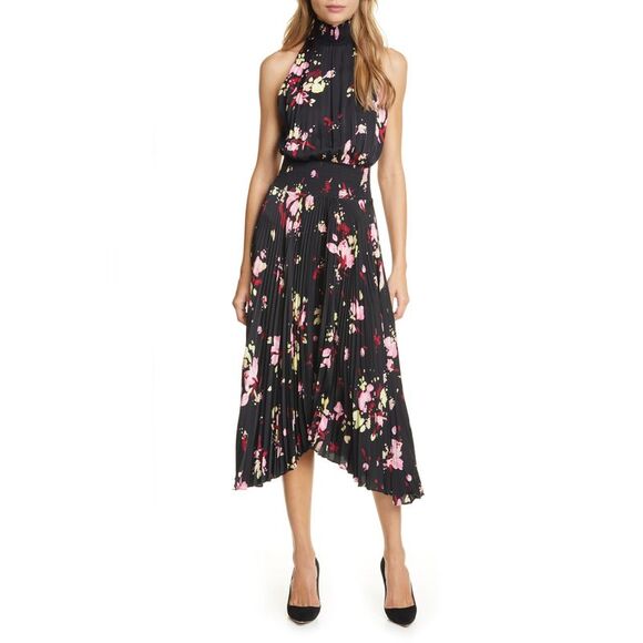 A.L.C Womens Black Stretch Sleeveless Mock Neck Midi Evening Fit + Flare Dress  2